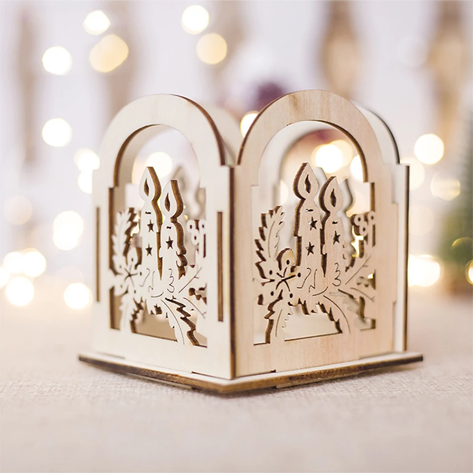 Рождественский полый подсвечник деревянный креативный МДФ доска подарки Свеча