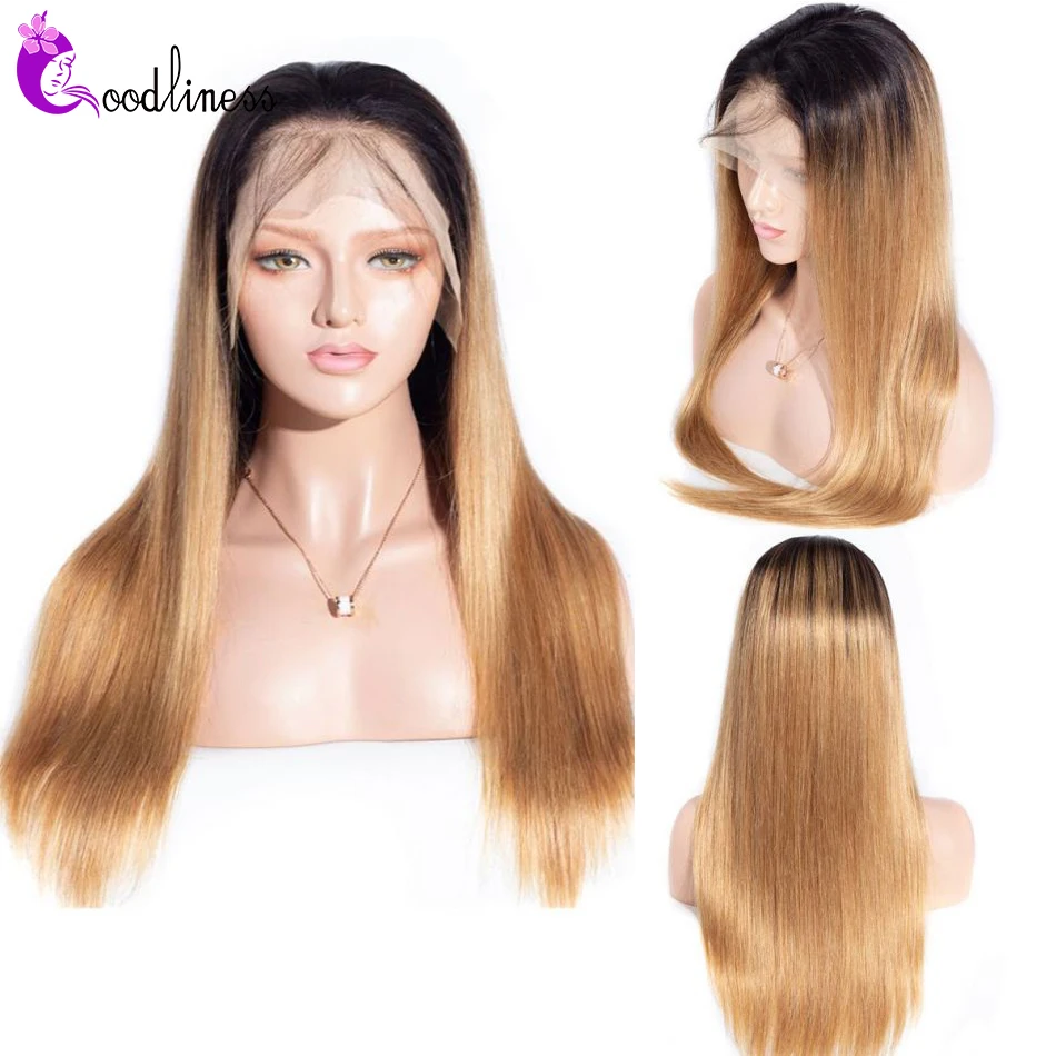 1B 27 Ombre Human Hair Wigs Straight Colored Lace Wig 13x4 Frontal Peruvian Pre-Plucked 4x4 Closure Remy 150 | Шиньоны и парики