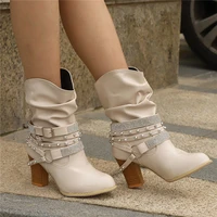 autumn and winter rhinestone chain ankle boots womens punk womens high heeled ankle boots non slip pu womens boots xl34 43