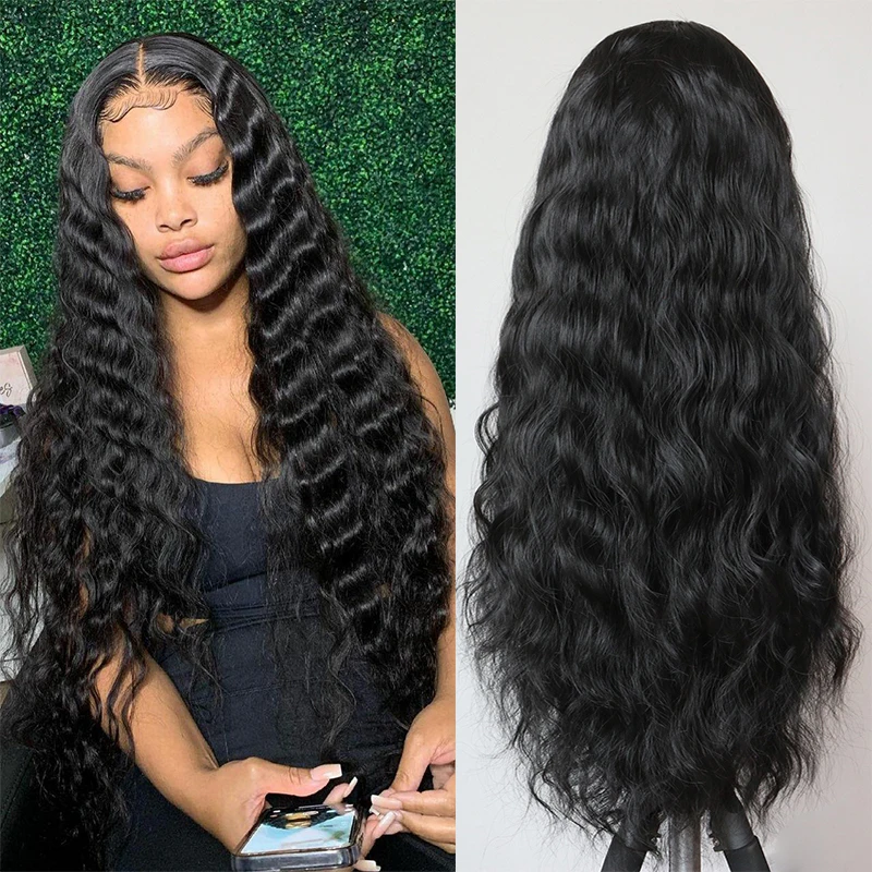 

Black Body Wave Synthetic Lace Front Wigs for Women Heat Resistant Fiber Hair Natural Wave Hair Synthetic Wigs for Women