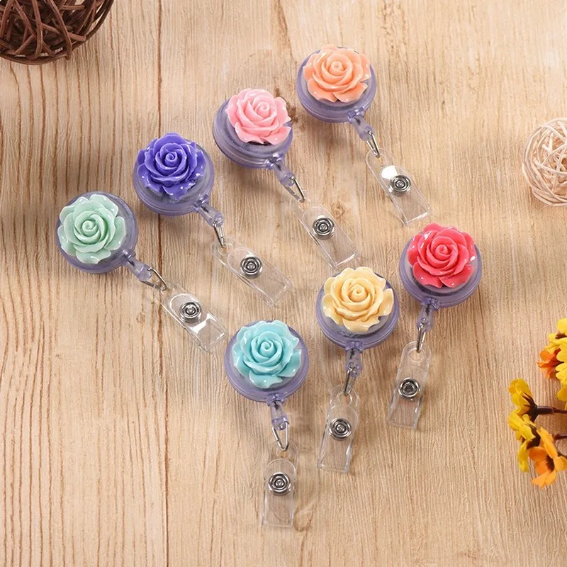 

Rose Flowers Retractable Badge Reel Nurse Doctor Student Exhibition ID Card Clips Badge Holder Stationery landyard