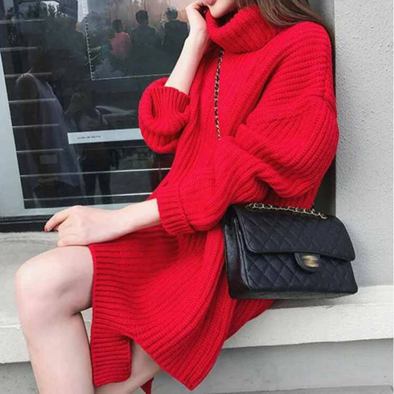 Women Winter Turtleneck Sweaters Vintage Loose Female Long Pullovers Casual Streetwear Lady Warm Korea Tops | Женская одежда