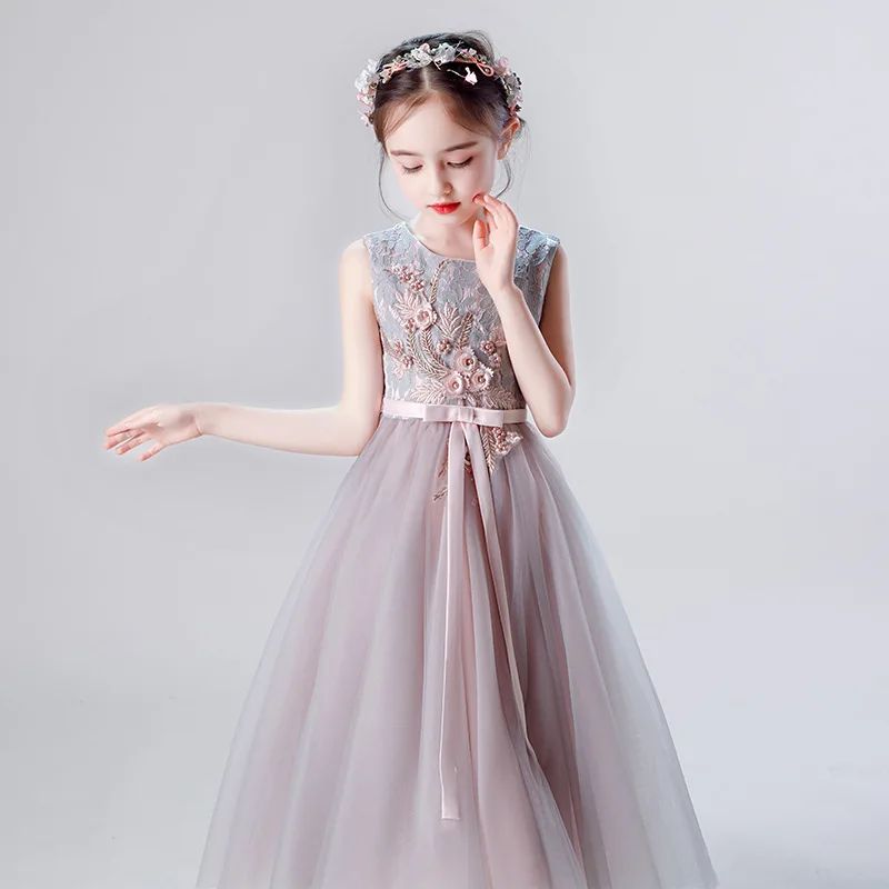 Детский кружевной сарафан без рукавов с цветочной вышивкой | Детская одежда и