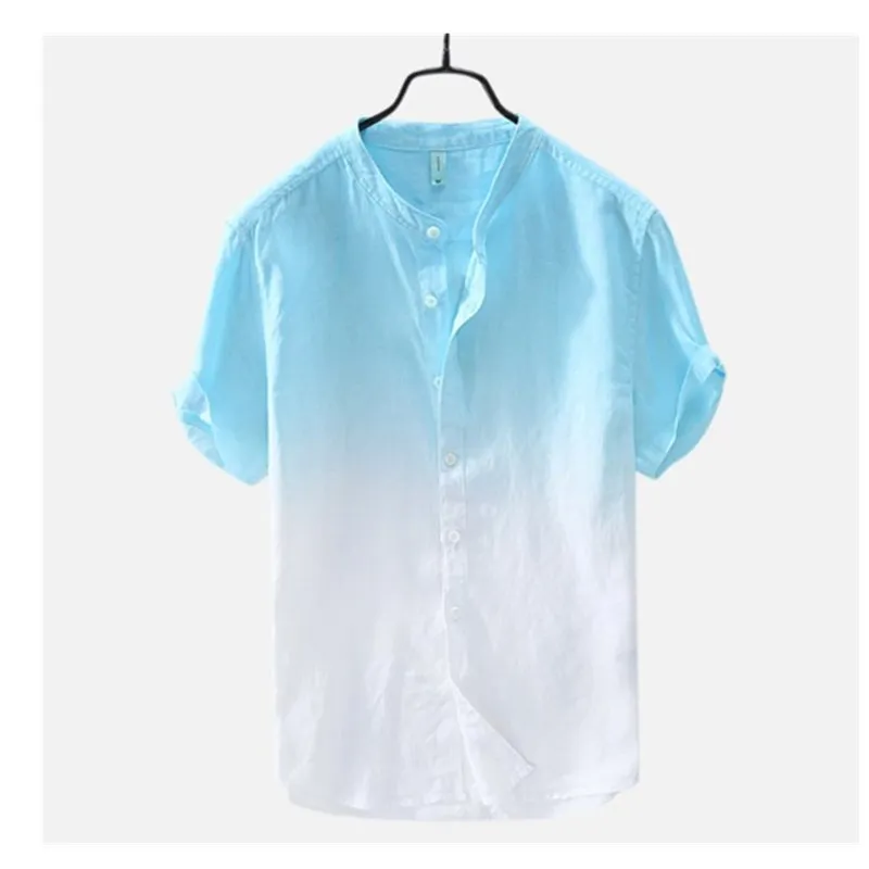 Мужская Летняя тонкая рубашка Удобная дышащая стоячий воротник градиентное