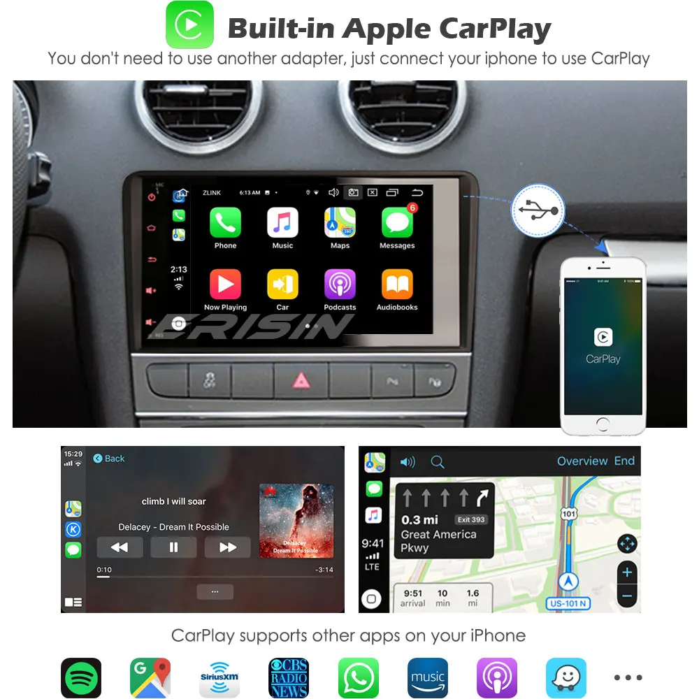 Erisin ES4283A 8 &quotAndroid 10 0 автомобильный стерео DSP радио CarPlay WiFi DAB + Bluetooth USB 4G RDS OBD SWC для AUDI