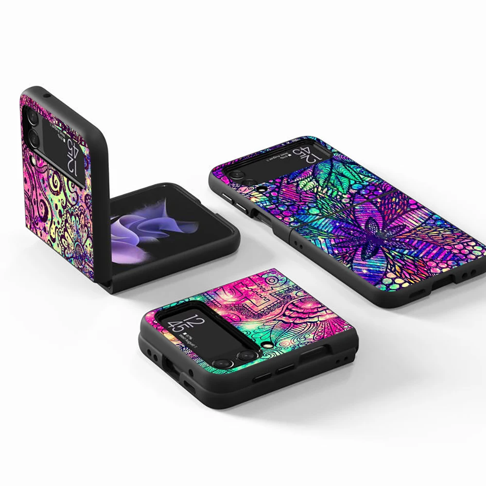 cell phone case for samsung galaxy z flip3 5g black coque z flip 3 hard pc luxury cover zflip3 funda capa mandala sunflower free global shipping
