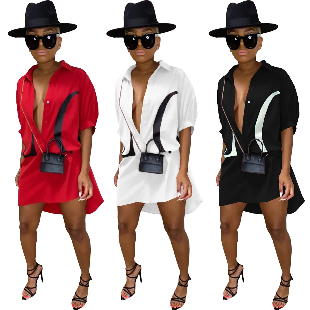 Женское платье-блуза на пуговицах с коротким рукавом | Женская одежда