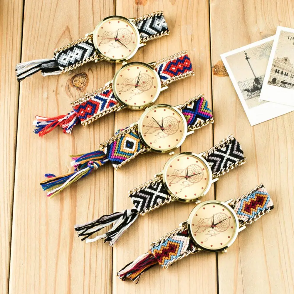 

Women Fashion Ethnic Style Multi-Color Weave Bracelet Watch Decoration Gift