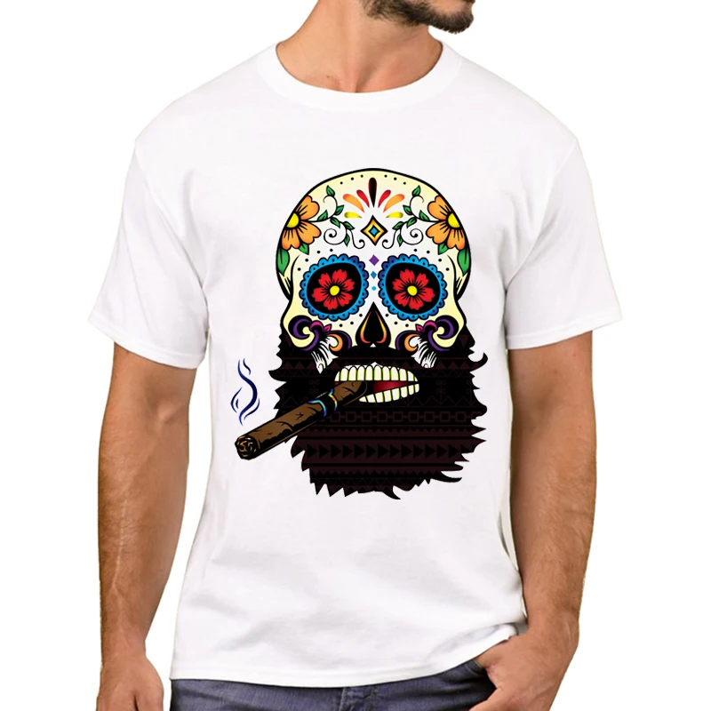 Мужские модные футболки с коротким рукавом и принтом черепа Вуду повседневные