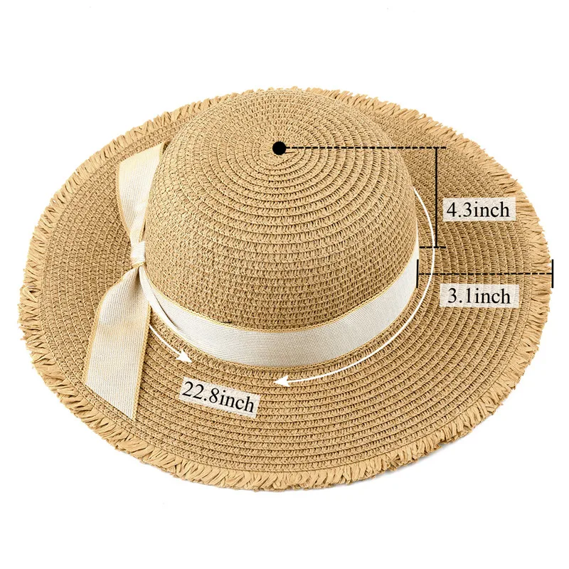 Jovivi женская пляжная шляпа от солнца Широкий Бант края соломенная широкополая