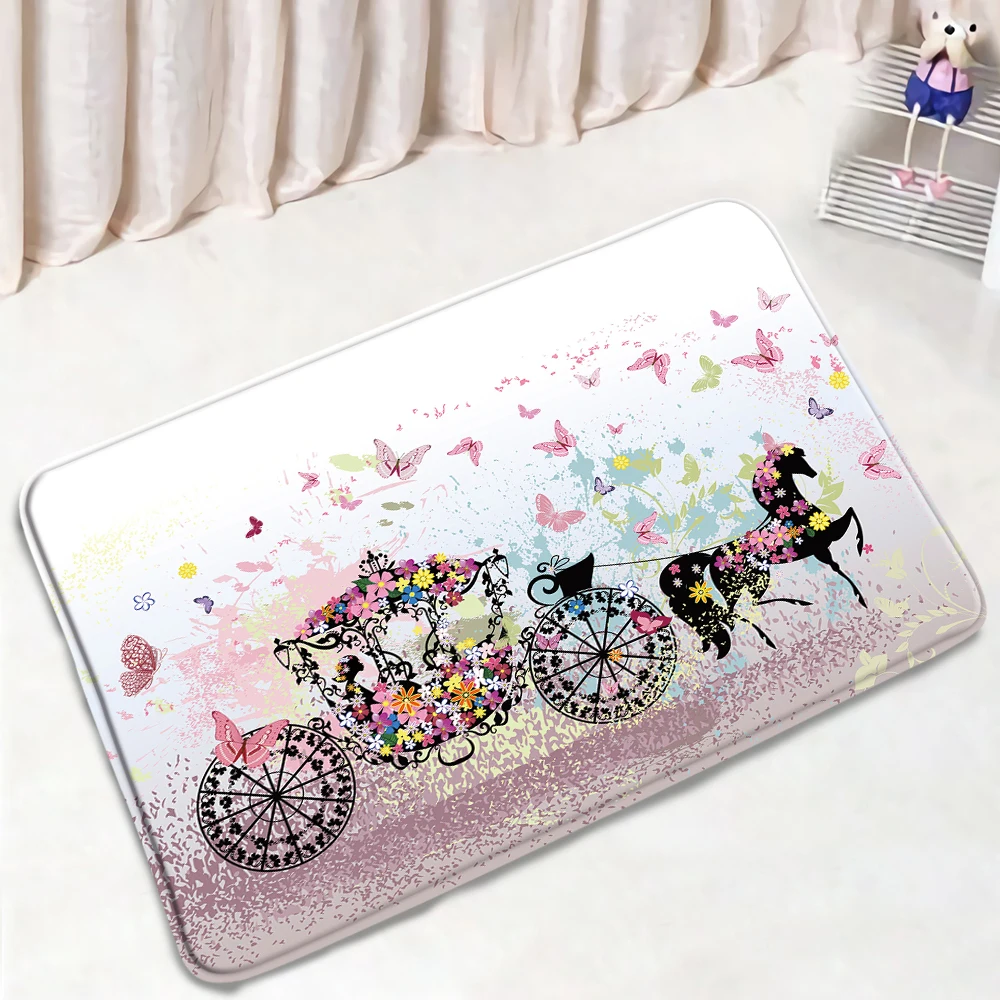 

Flowers Butterfly Bath Mat Hand-Painted Fantasy Purple Lavender Non-Slip Water Absorption Kitchen Pad Bedroom Rug Bathroom Mats