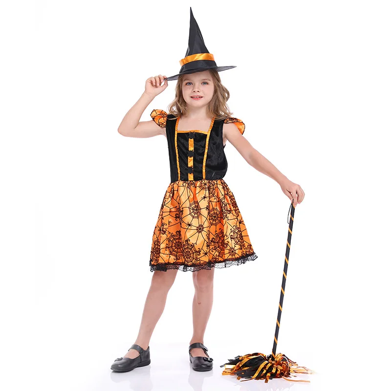 

Детский костюм ведьмы на Хэллоуин для девочек, костюм паука, летучей мыши, тыквы, ведьмы, наряд охотника, костюм ведьмы для младенцев, компле...