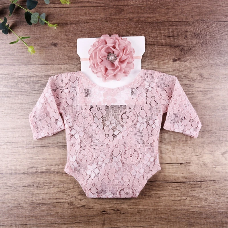 

Baby Lace Romper+Headband Set Newborn Photography Props Bodysuit Jumpsuit Outfit