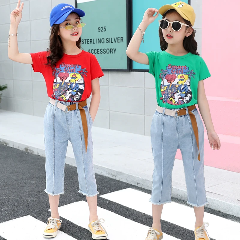 2 шт. летние джинсовые брюки Капри|Комплекты одежды для девочек| |