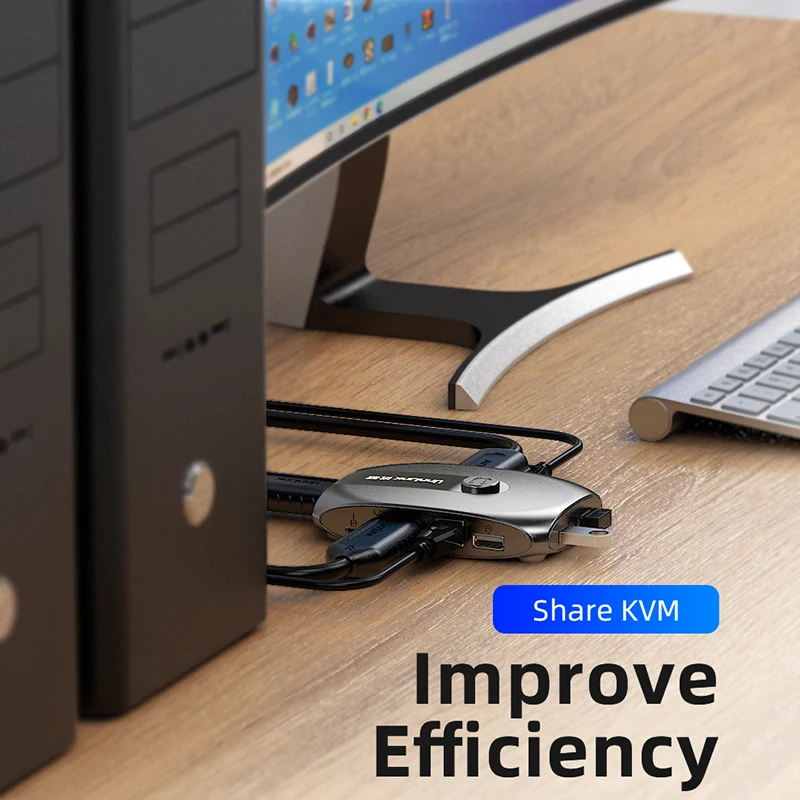 KVM-переключатель Unnlink с удлинителем 2 порта DP 4K60 USB | Компьютеры и офис
