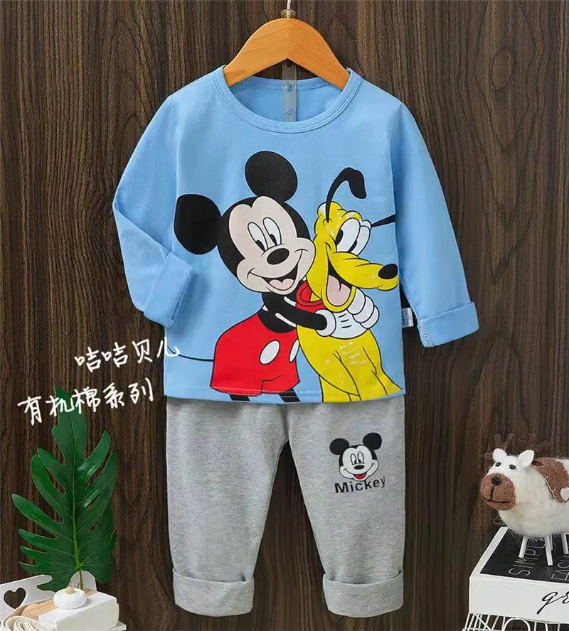 Children Cotton Pajamas Set Baby Boy Cartoon Mickey Fall Clothes Kids Cute Minnie Sleepwear Toddler Girls Long Sleeves Outfits