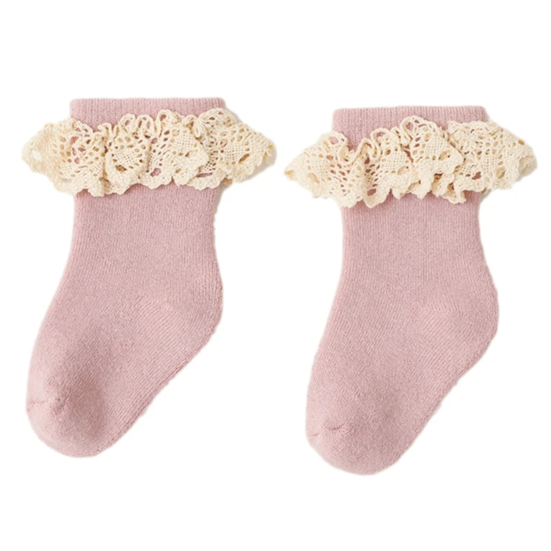 

Осенне-зимние носки для новорожденных, мягкие хлопковые махровые плотные кружевные носки, носки для прогулок в помещении, нескользящие нос...