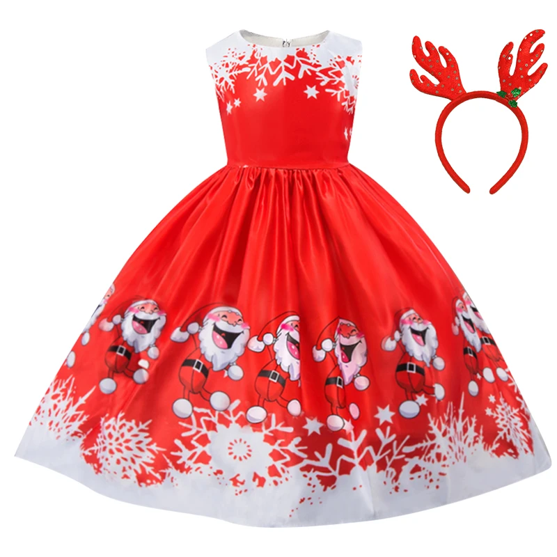 New Year Christmas Dress For Girl Kids Dresses Girls Children Santa Party Match Headband 4 5 6 7 8 9 10 Baby Clothes | Детская одежда и