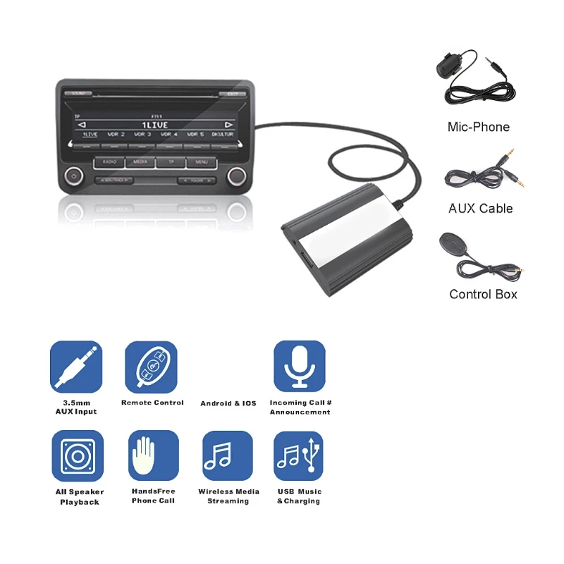 Автомобильный комплект громкой связи 1 совместимый с Bluetooth MP3 AUX адаптер интерфейс