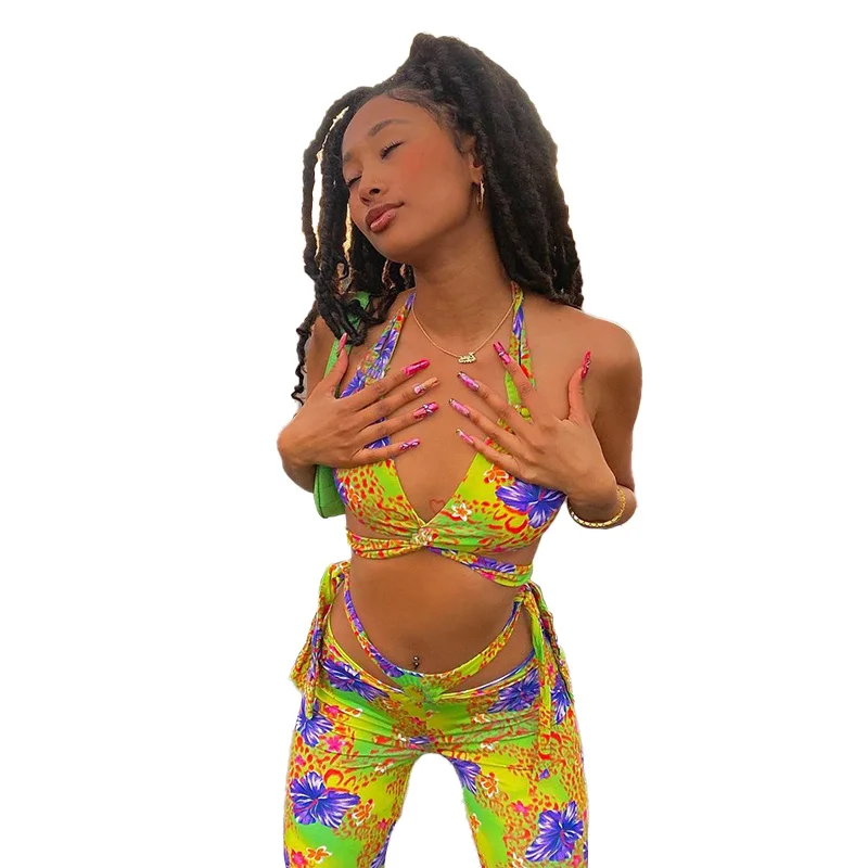 

Chicology Crop Tank Top Loose Wide Leg 2 Two Pieces Sets Halter Hollow Out Women 2021 Summer Fashion Clothing