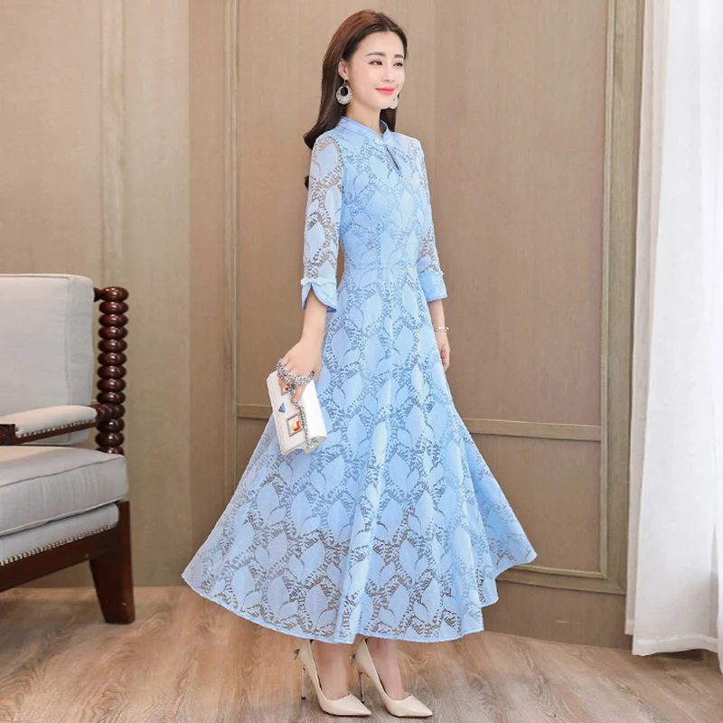 

2021 Autumn Winter Plus Size Black Vintage Lace Midi Dress Women Bodycon Pink Dress Party Classy Long Sleeve Sexy Maxi Vestidos