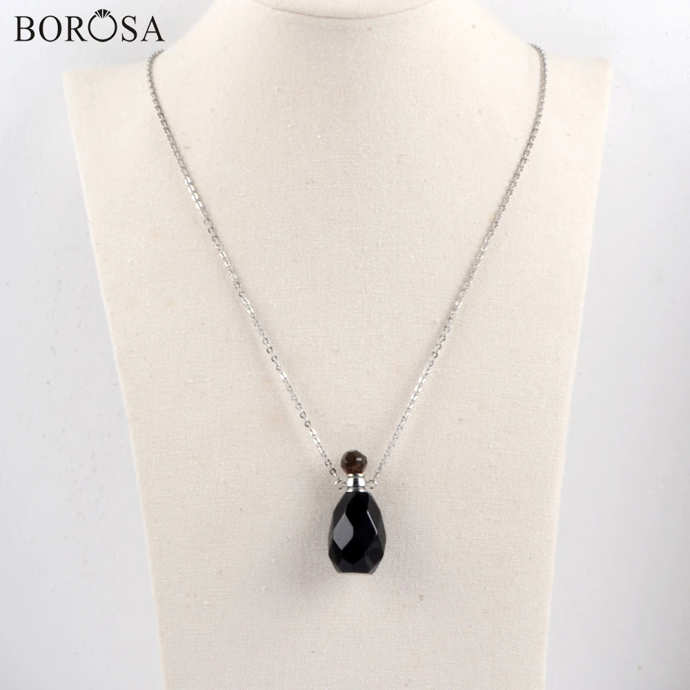 Граненые драгоценные камни духи бутылка ожерелье для женщин Агаты роза кристалл