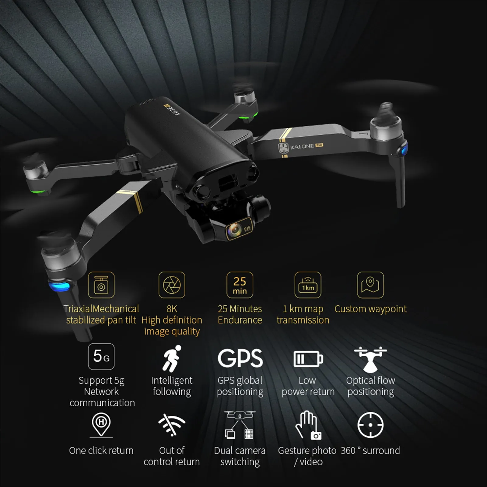 

2021 New GPS Drone Kai-one Pro RC Drones 8k HD Camera 3-axis Gimbal Eis Professional Remote Control Quadcopter Brushless Motor#K