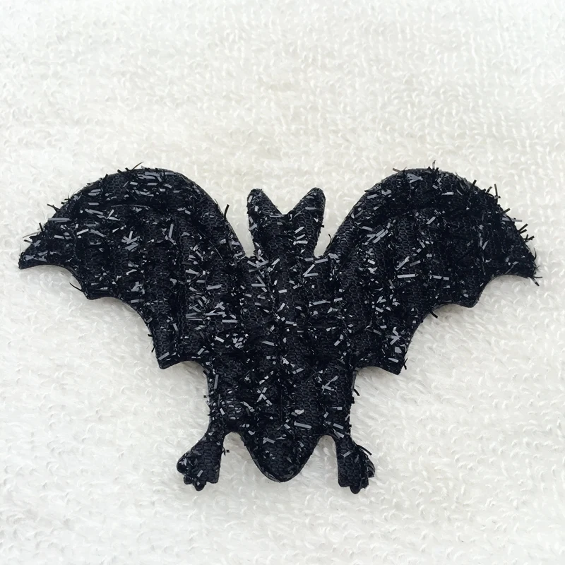 

60*82mm Large Kawaii Black Shiny silk Non Woven Fabric Bat Appliques Felt Patche for DIY, Halloween decoration 80pcs -C592*4