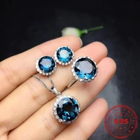 hoyon new sri lanka aquamarine jewelry set 4 carats real 100 s925 silver jewelry ring earrings pendant necklace