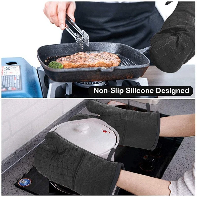 

Oven Mitts and Pot Holders Sets: 550 degreeF Heat Resistant Oven Mitts Thick Cotton Cooking Gloves for Baking