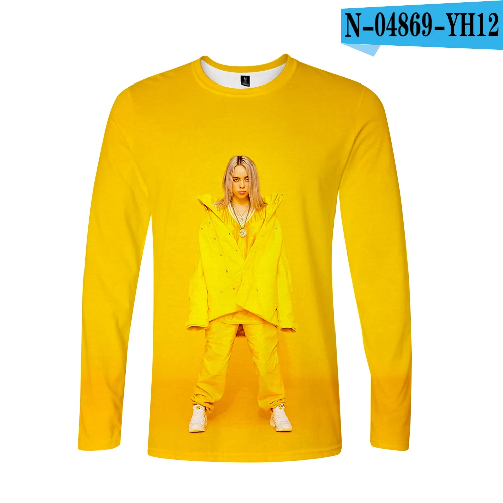 3D Поступление Billie Eilish 3D футболка для женщин и мужчин, футболки с длинным рукавом для девочек, Повседневная футболка Billie Eilish, футболки размера плюс, весенний Топ - Цвет: 3D