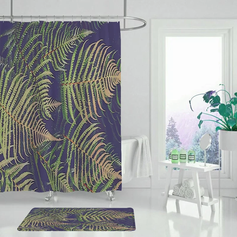 Занавеска для душа с зелеными тропическими растениями занавеска ванны