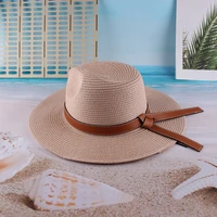 new summer folding beach holiday sunshade straw bowler hats woman nice belt jazz leisure style outing man classic retro sun hat