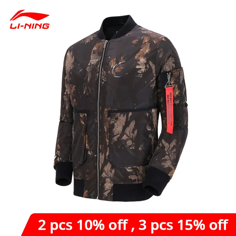 Мужская стеганая куртка Li Ning 100% полиэстер теплая бомбер с подкладкой li ning для