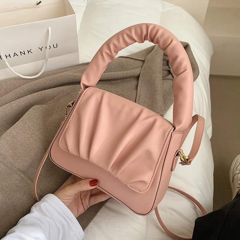 

Fashion Women handbag and Purses small Soft PU Leather Crossbody Shoulder Bags 2022 new Luxury Ruched Lady Totes bolsas black