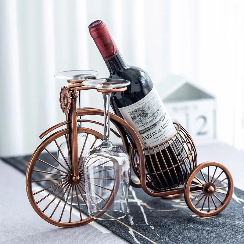 

Nordic Style Bicycle Shape Wine Bottle Rack Glasses Stand Holder Home Shelf Modern Bronze Racks Wine Glasses Cabinet Decorations