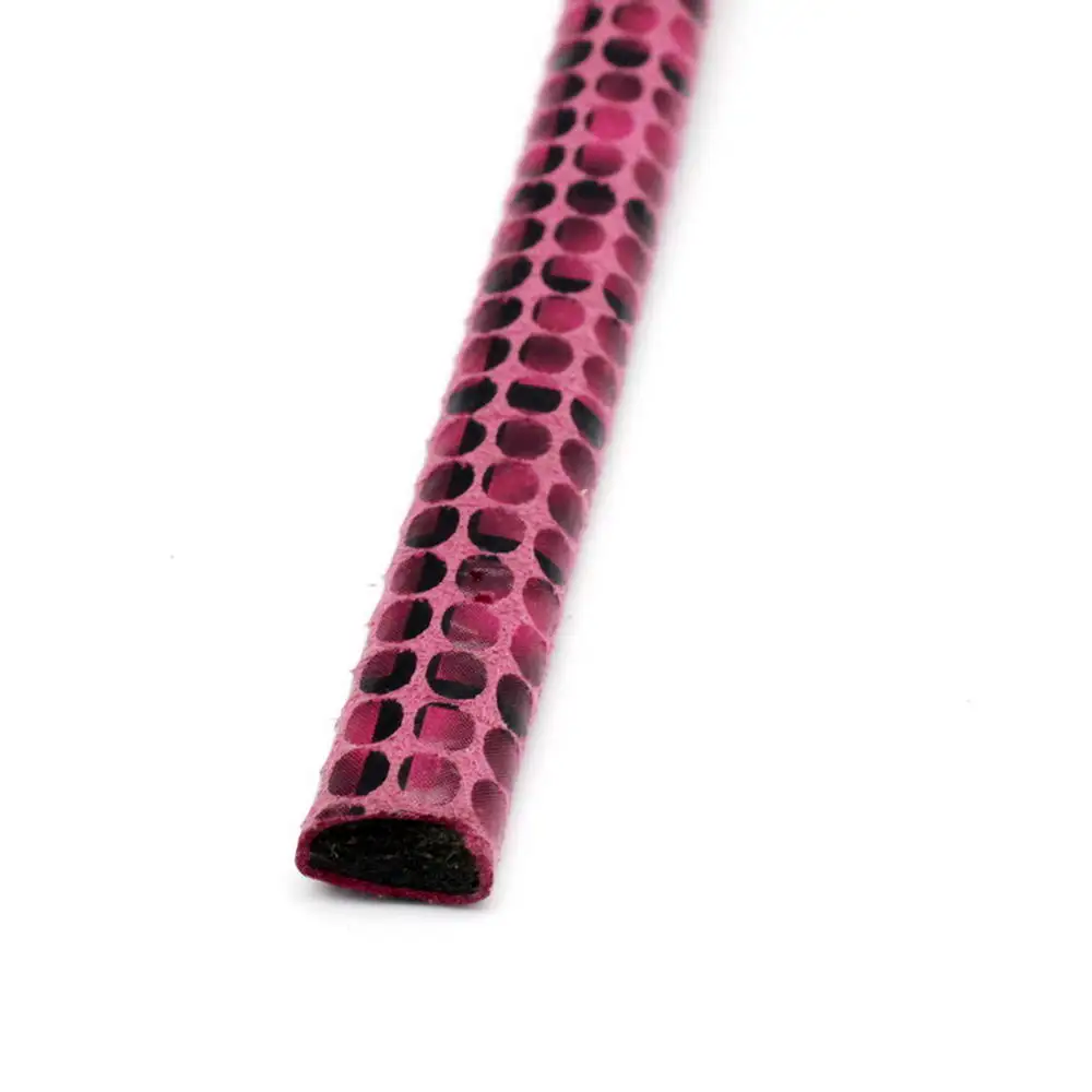 

1 Yards 10mmx6mm Deep Magenta Base Snake Skin Pattern Licorice Leather Strip, Outside PU with Inside Cowhide for DIY Bracelet