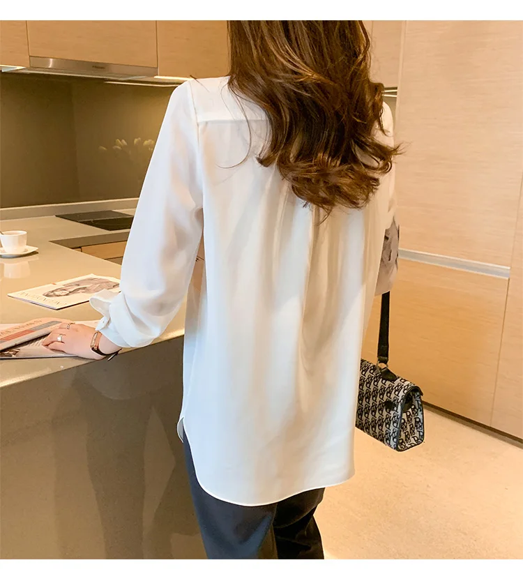 

Houthion New Chiffon Women's Blouses Fashion Shirt Long Sleeve Top Summer Buttons Office Lady Full Loose Printed Blouse