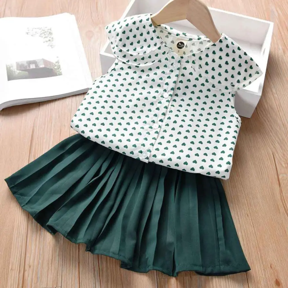 green heart MERI AMMI/комплект из 2 предметов; детская одежда для девочек; комплект одежды; футболка без рукавов с цветочным рисунком+ юбка с цветочным рисунком для От 2 до 13 лет девочек - Цвет: green heart