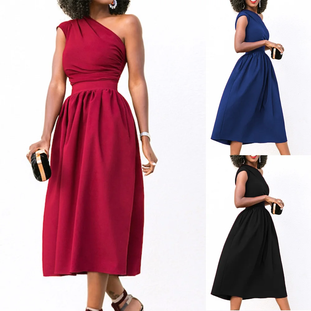 

Sexy One Shoulder Party Dresses For Women Formal Style OL Summer Elegant Bodycon Maxi Long Midi Length Dress Plus Size Vestidos