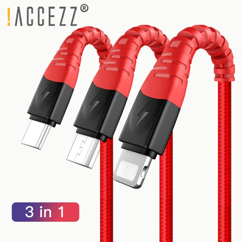 ! USB кабель ACCEZZ 3 в 1 для iPhone Xs max 7 6 plus 6s 3A быстрой зарядки шнур Xiaomi Huawei Usb передачи