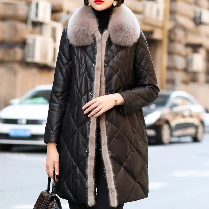 

Winter Real Sheepskin Jacket Women Warm Down Parkas Female Leather Korean Clothes Fox Fur Collar Abrigos Mujer Invierno WPY4692