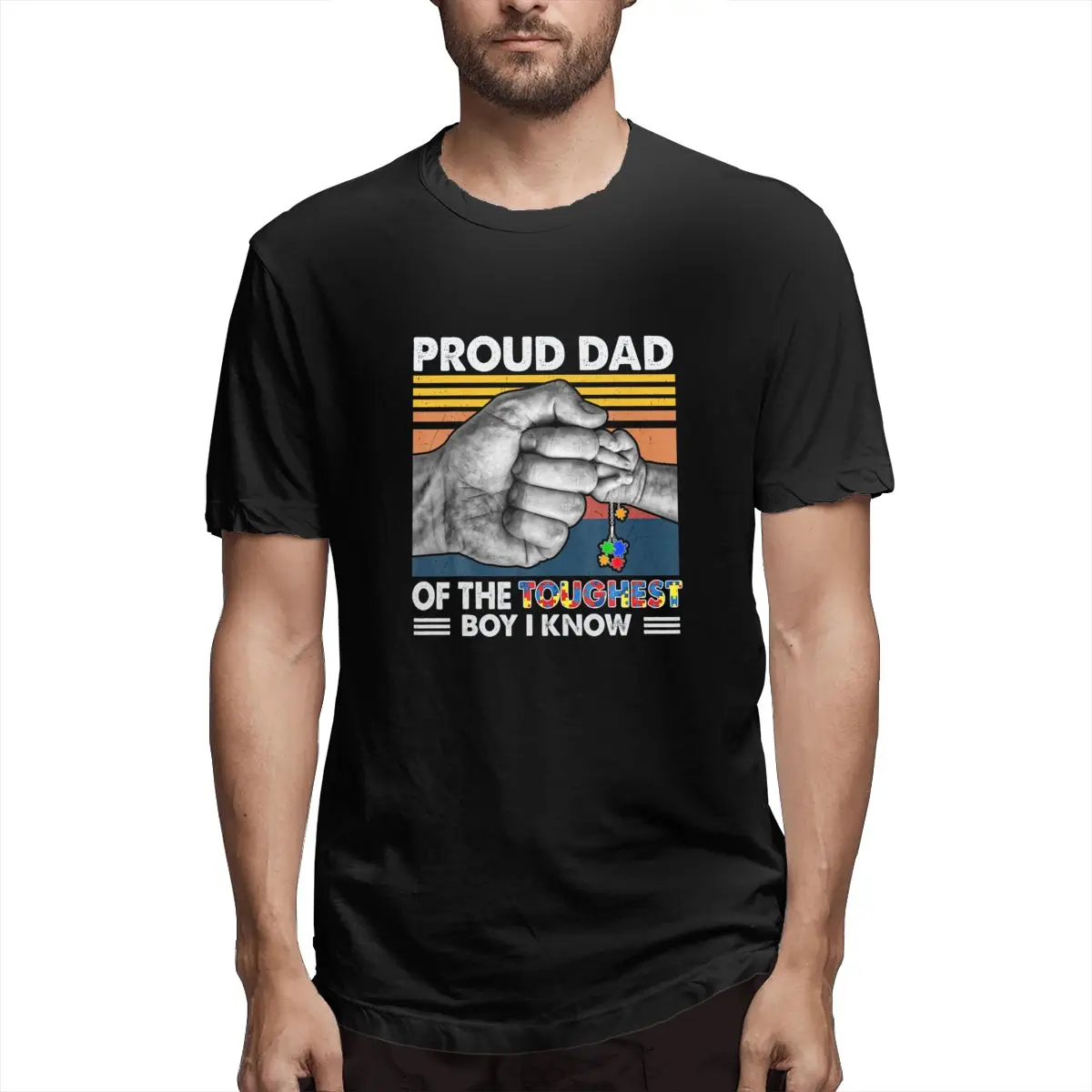 

Proud Dad Of The Toughest Boy I Know Autism Awaren Graphic Tee Men's Short Sleeve T-shirt Funny Cotton Tops