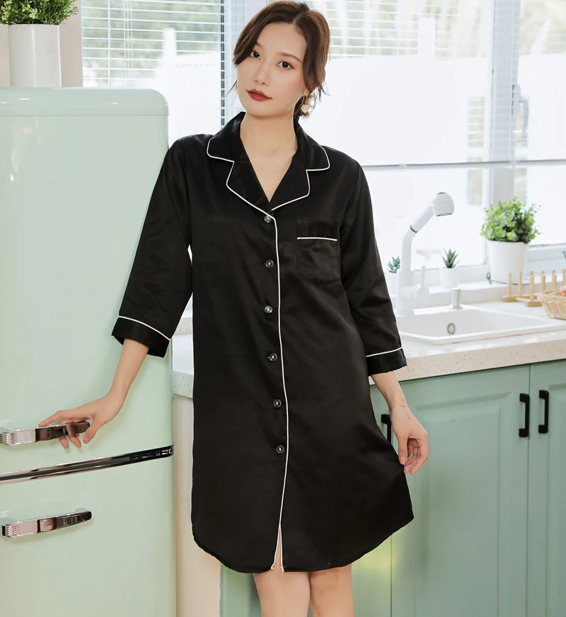 Пижамная рубашка женская белая неглиже с V-образным вырезом ночная одежда для сна