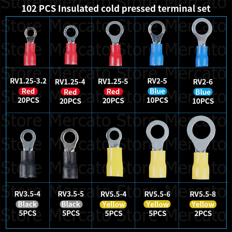 102 шт. кольцевой терминал медный провод изолированный штырь штырька