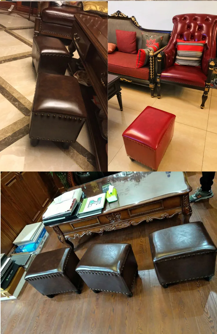 Кожаный квадратный табурет в стиле середины века красивый и великолепный