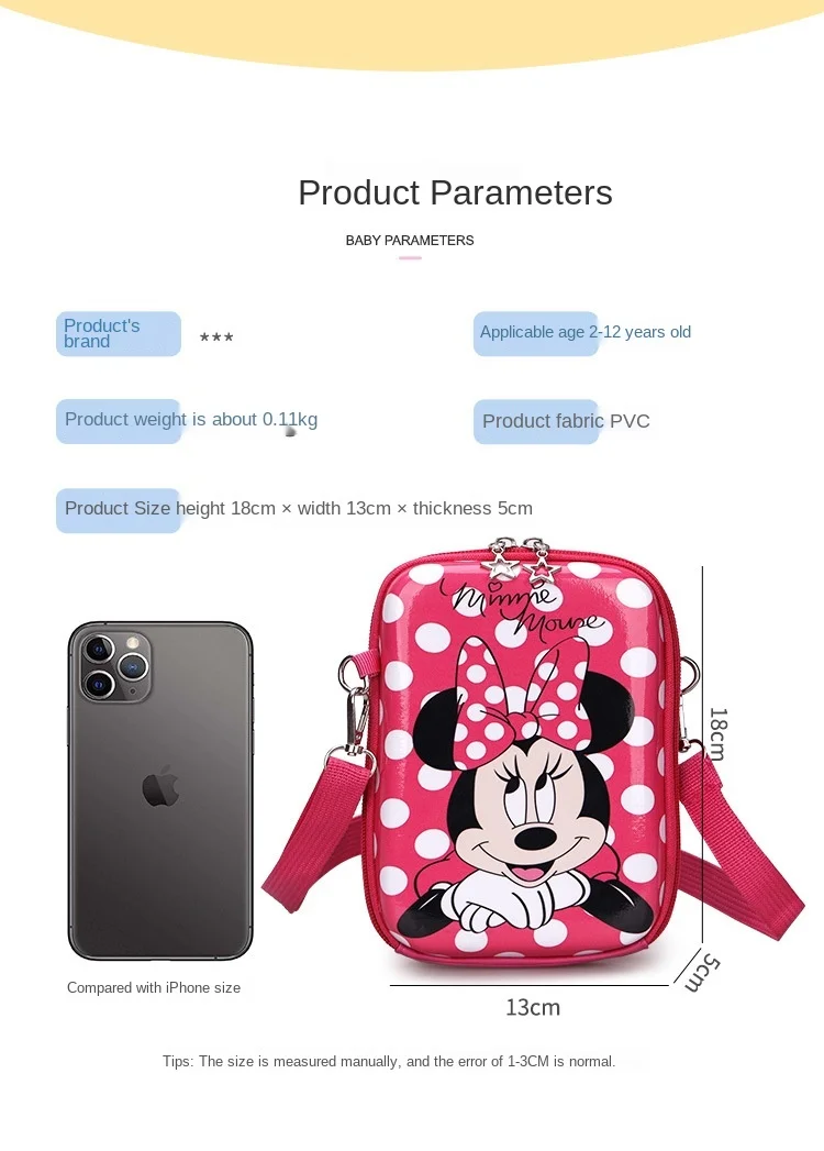 

Disney Cartoon Mickey Girls Shoulder Messenger Bag Large Capacity Multifunctional Mobile Phone Storage Bag Ladies Messenger Bag