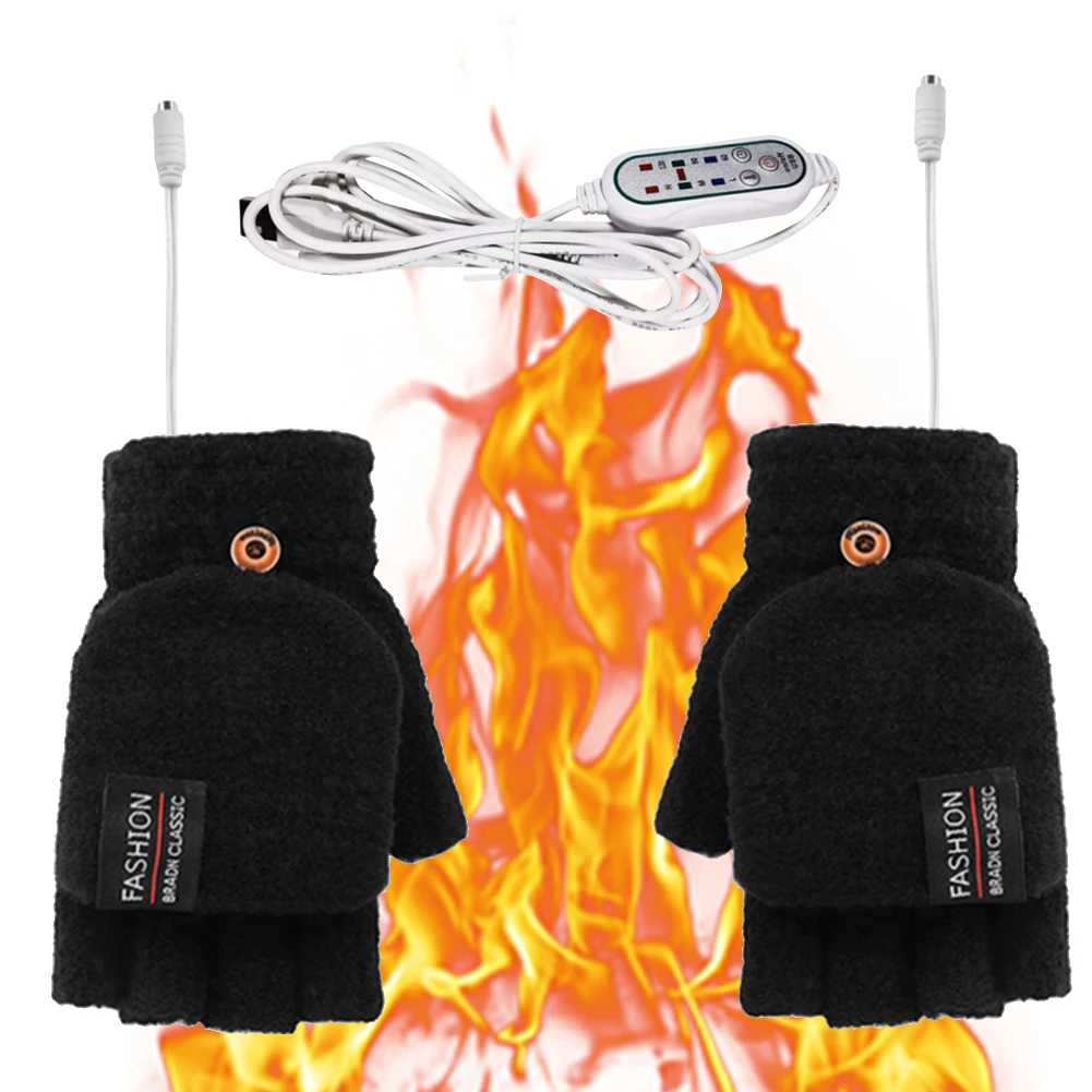 

Electric Double-Sided Heating Gloves Thicken Warm Autumn Winter Heated Thermal Timing Adjustable Temperature Half Finger Mitten