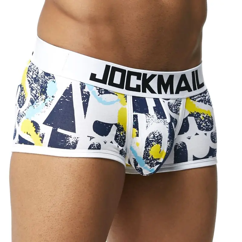 JOCKMAIL, мужские трусы, дышащие боксеры, хлопок, сексуальное мужское нижнее белье, u-образный выпуклый мешочек, трусы с принтом, 17 моделей, боксеры, шорты - Цвет: JM431-Yellow