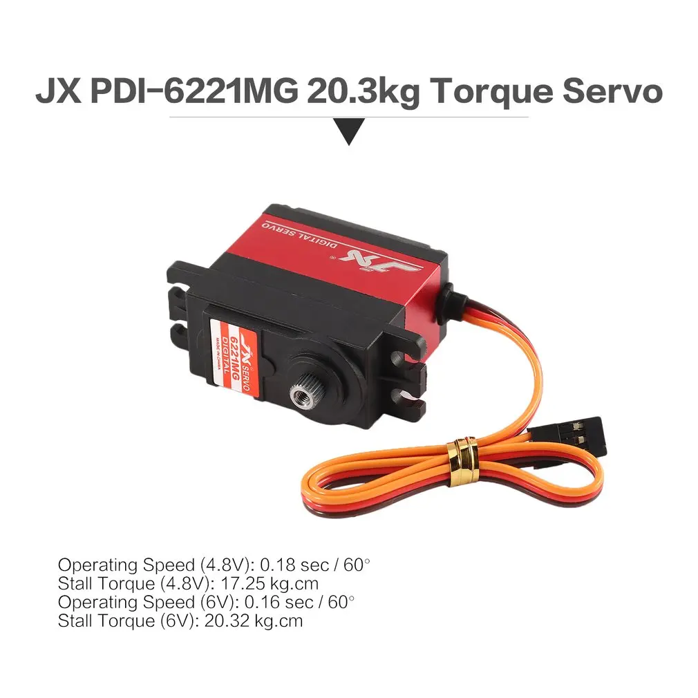 

JX PDI-6221MG Metal RC Servo Gear 4.8V-6V 0.16sec/60 Digital Servo 20.3kg Torque Aluminums for 1/10 1/8 RC Car/HHK big Airplane